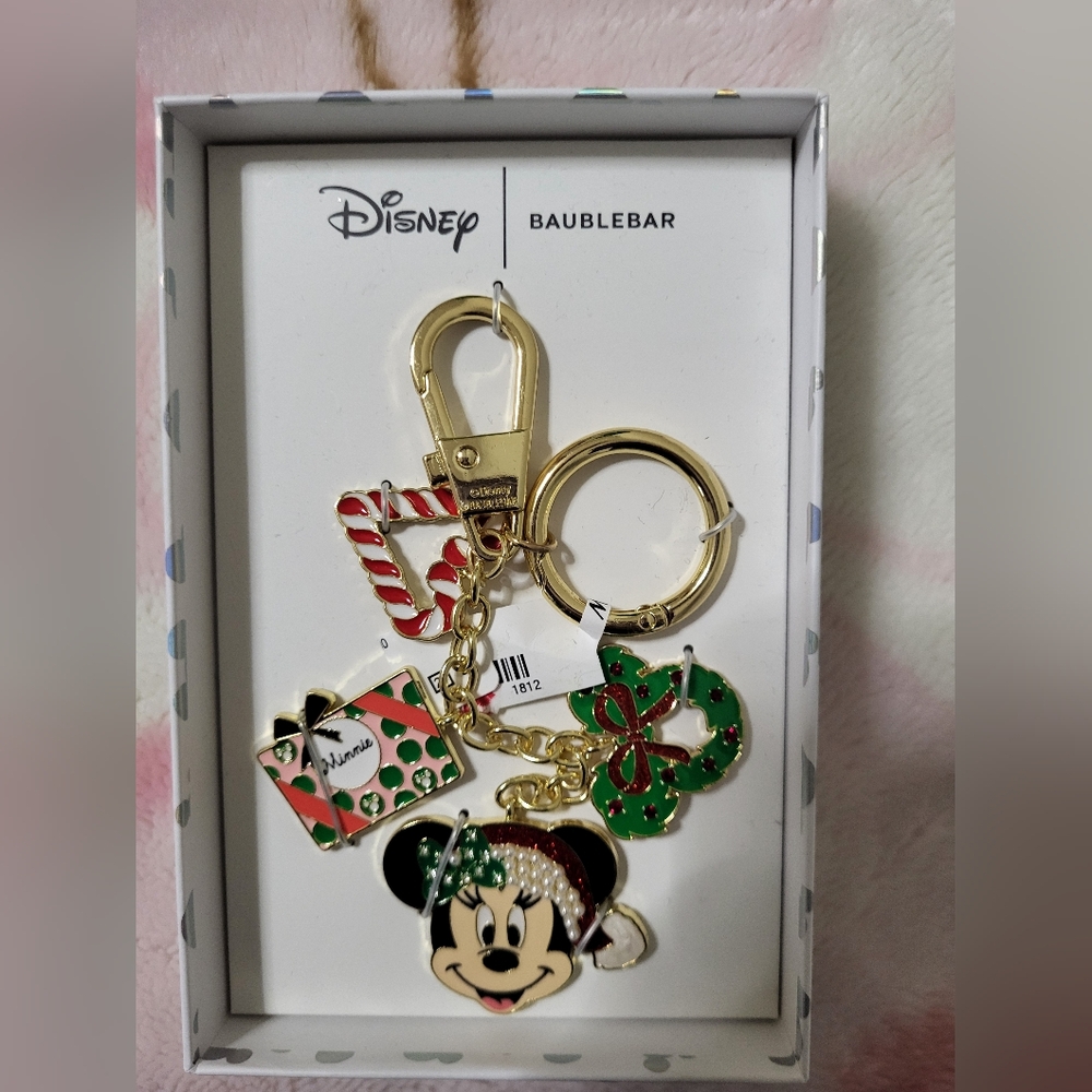 BaubleBar Disney Holiday Keychain with Gold and Green Accents